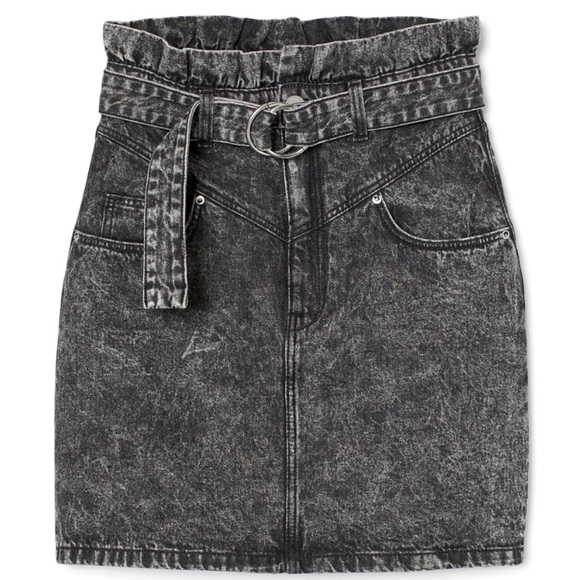 NWT H&M Divided Acid Wash High Waisted Paper Bag Denim Skirt with Ring Belt 6 🤩 - Picture 1 of 7